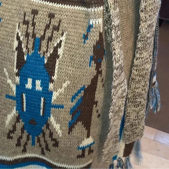 I LOVE H81 Cardigan Sweater Open Front Fringe Tribal Print Brown Blue Size Small - Picture 4 of 7